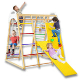 DORTALA 8-in-1 Kids Jungle Gym Playset — Wooden Montessori Climber with Slide, Swing & Monkey Bars - Purshay
