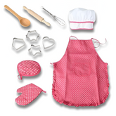 Kids Chef Apron & Play Kitchen Set — Mushroom Chef Hat, Mitt & Cooking Utensils (Role Play Costume Gift)