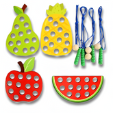 Wooden Lacing Toy — Fruit Threading Set for Toddlers | Fine Motor Travel Toy