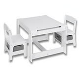 WOLTU Kids Desk & 2 Chairs Set — Reversible Blackboard + Paper Roll, Storage Basket (White)
