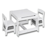 WOLTU Kids Desk & 2 Chairs Set — Reversible Blackboard + Paper Roll, Storage Basket (White) - Purshay