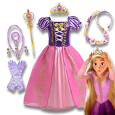 Official Disney Rapunzel Purple Princess Dress — Puff Sleeve Tangled Costume (Girls) - Purshay