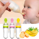 Silicone Baby Feeding Bottle with Spoon — Squeeze Spoon Feeder for Rice, Cereal & Puree (90/120/150ml)