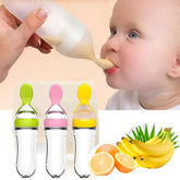 Silicone Baby Feeding Bottle with Spoon — Squeeze Spoon Feeder for Rice, Cereal & Puree (90/120/150ml) - Purshay
