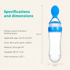 Silicone Baby Feeding Bottle with Spoon — Squeeze Spoon Feeder for Rice, Cereal & Puree (90/120/150ml)
