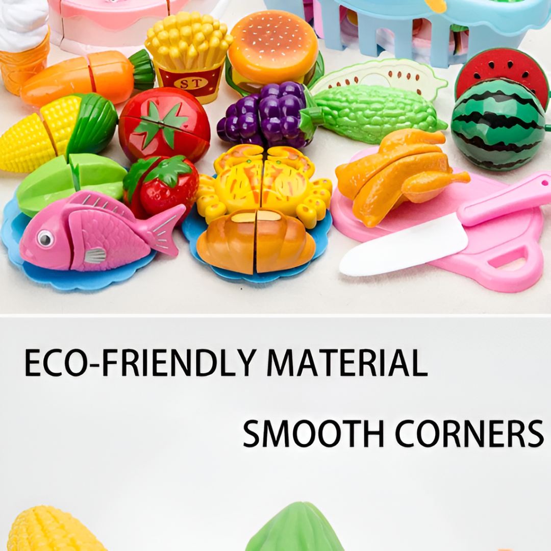 Cutting Play Food Toy — Pretend Fruit & Vegetables Set (Cutting Kit for Toddlers & Preschoolers)