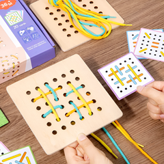 Montessori Wooden Lacing Board — Rope & Threading Puzzle for Fine Motor Skills (Ages 3+)