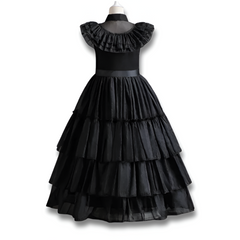 Official Wednesday Addams Girls Costume — Black Puff-Sleeve Cosplay Dress