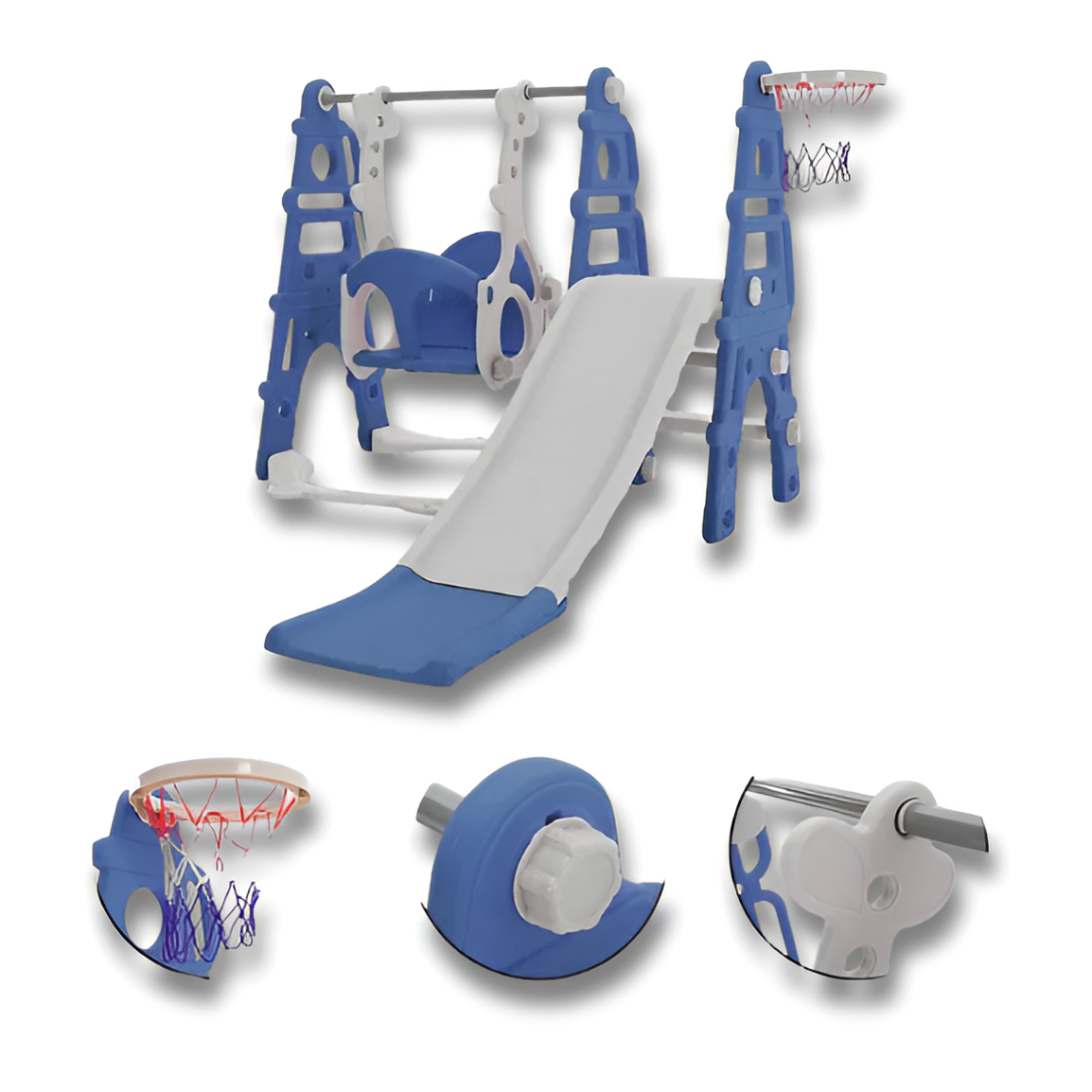 Breeins 4-in-1 Toddler Swing & Slide Set — Climbing Frame, Large Slide & Basketball Hoop (Indoor / Outdoor)