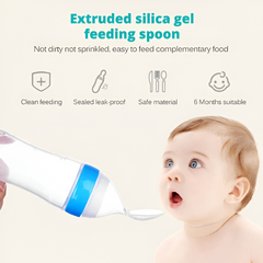 Silicone Baby Feeding Bottle with Spoon — Squeeze Spoon Feeder for Rice, Cereal & Puree (90/120/150ml)