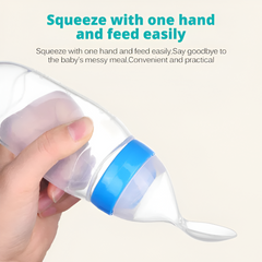 Silicone Baby Feeding Bottle with Spoon — Squeeze Spoon Feeder for Rice, Cereal & Puree (90/120/150ml)