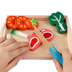 Montessori Wooden Cutting Kitchen Set — Pretend Fruit & Vegetable Play Toy