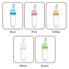 Silicone Baby Feeding Bottle with Spoon — Squeeze Spoon Feeder for Rice, Cereal & Puree (90/120/150ml)