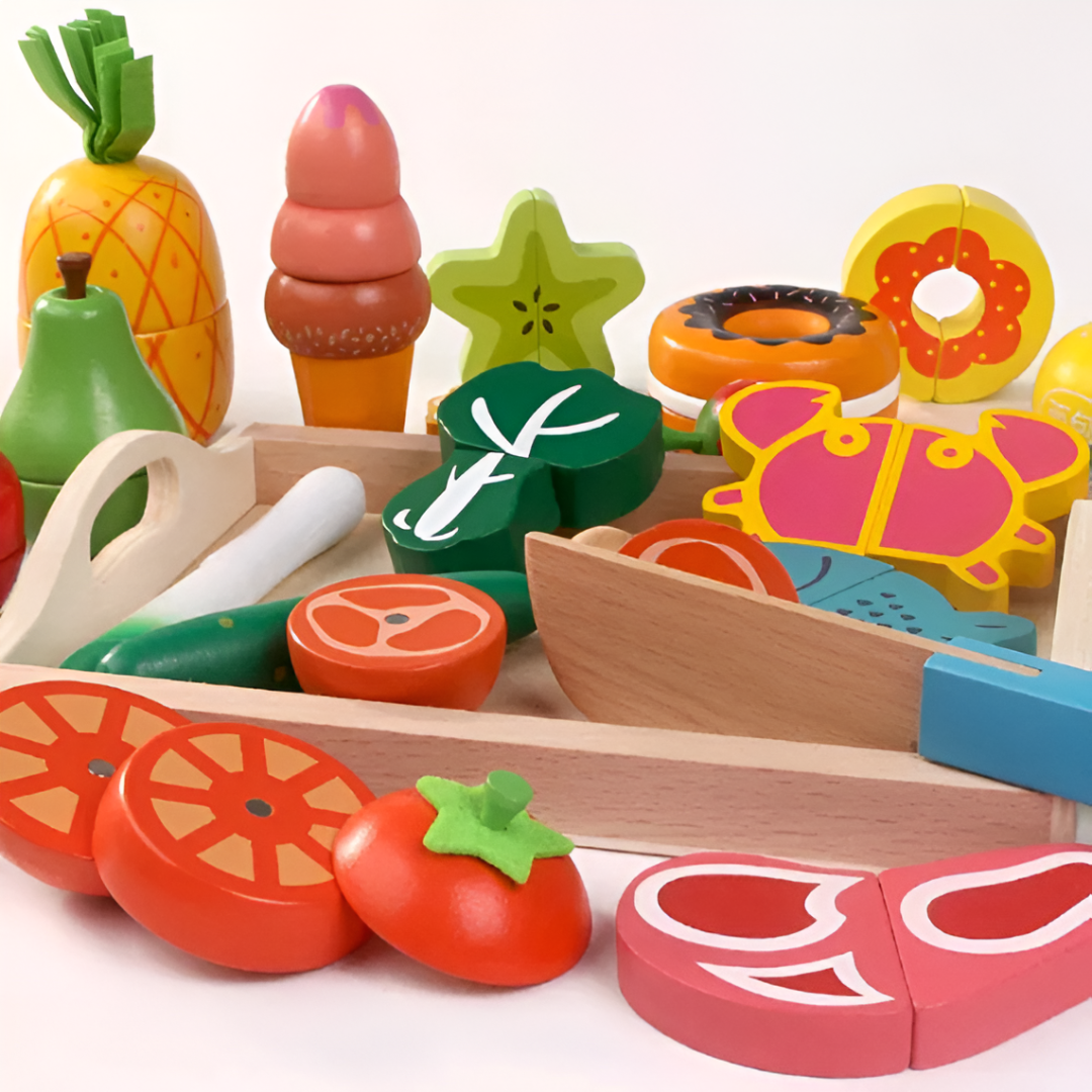 Montessori Wooden Cutting Kitchen Set — Pretend Fruit & Vegetable Play Toy