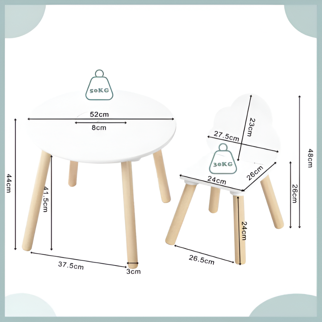 WOLTU Children’s Table & 2 Chairs — Cloud Backrest, Solid Wood Legs (Toddlers & Preschoolers)