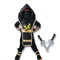 Boys Ninja Deluxe Costume — Kids Kung Fu Outfit with Weapon Accessories (Foam Swords & Daggers)