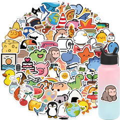 100pcs Cute Mini Animals & Food Sticker Pack — Waterproof Vinyl Decals for Laptop, Guitar, Notebook & Suitcase