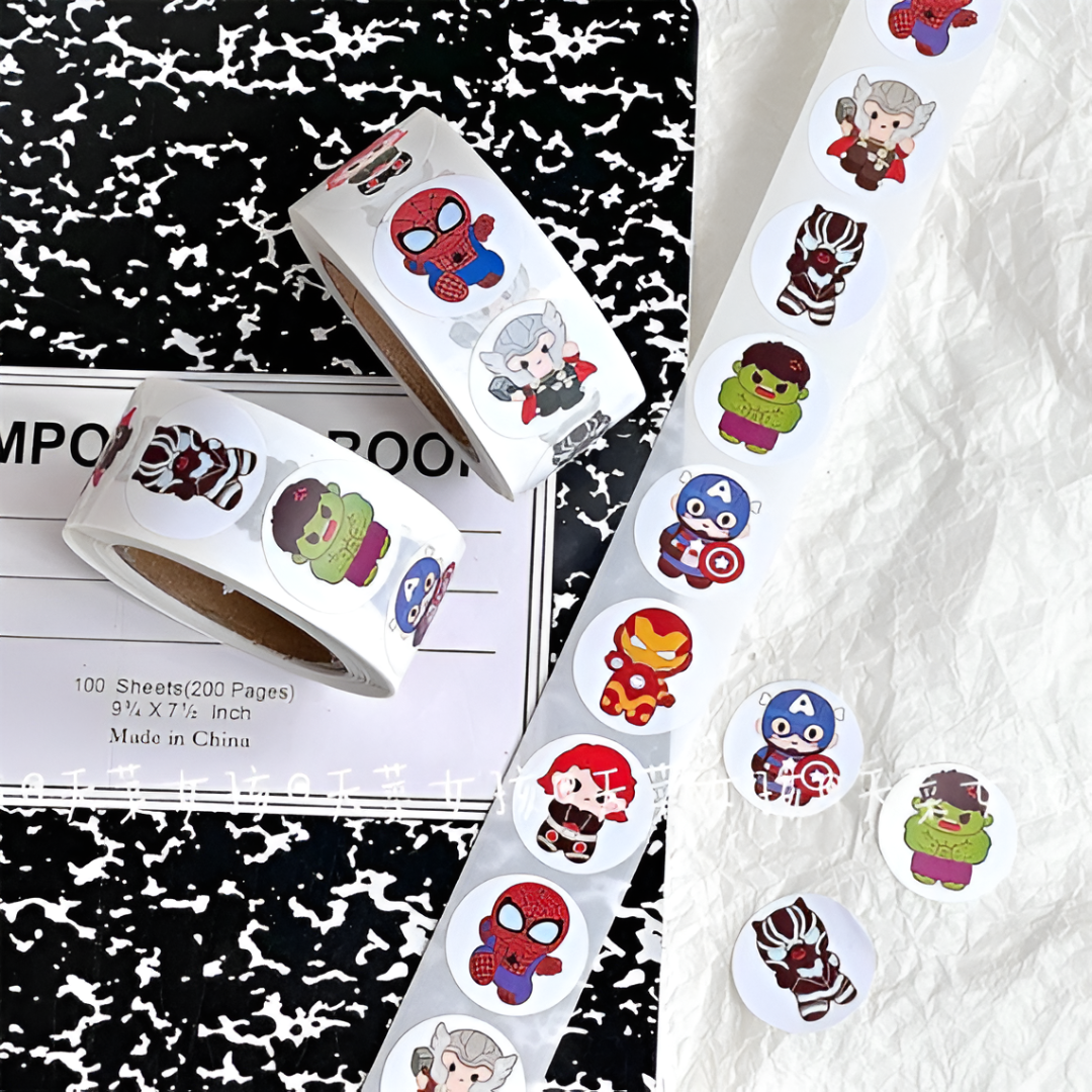 Official Avengers 500pc Sticker Roll — Iron Man & Hulk Vinyl Stickers (Bulk)