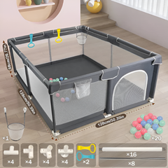 Baby Playpen 128×128×68 cm — Breathable Mesh Play Yard with Anti-Collision Foam