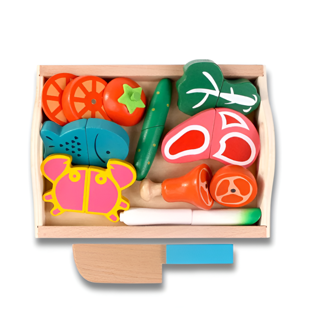 Montessori Wooden Cutting Kitchen Set — Pretend Fruit & Vegetable Play Toy
