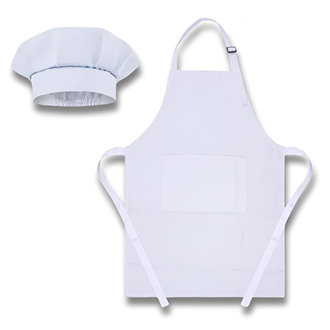 Kids Chef Costume Set — Mushroom Chef Hat & Adjustable Apron with Pocket (Cooking / Baking / Art)