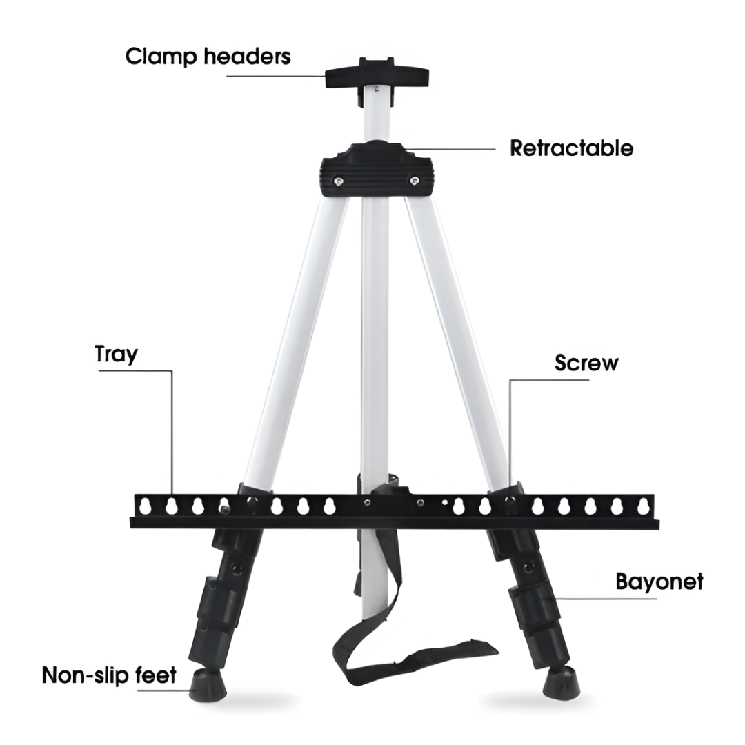 Portable Adjustable Aluminium Sketch Easel — Foldable Travel Easel with Palette Shelf & Carry Bag