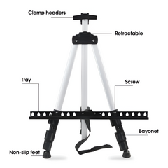 Portable Adjustable Aluminium Sketch Easel — Foldable Travel Easel with Palette Shelf & Carry Bag