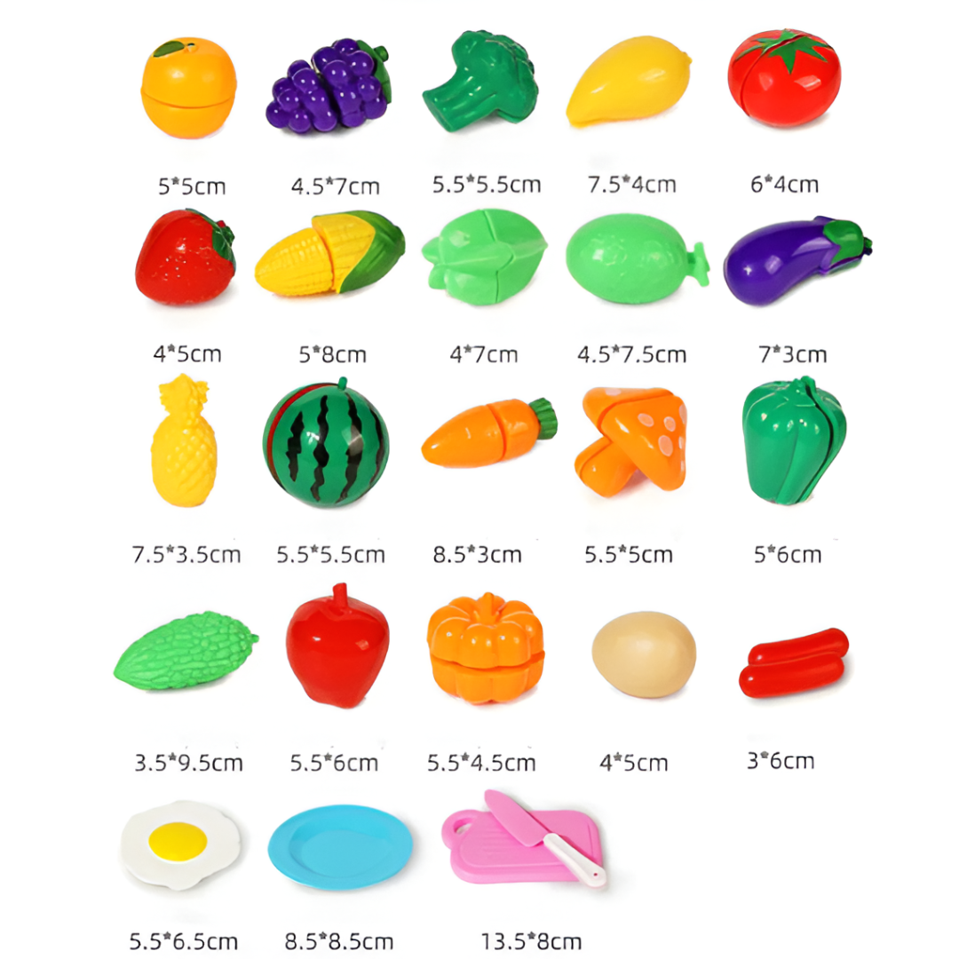 Cutting Play Food Toy — Pretend Fruit & Vegetables Set (Cutting Kit for Toddlers & Preschoolers)