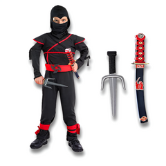 Boys Ninja Deluxe Costume — Kids Kung Fu Outfit with Weapon Accessories (Foam Swords & Daggers)