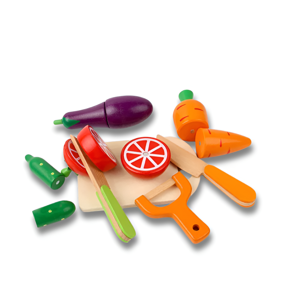 Montessori Wooden Cutting Kitchen Set — Pretend Fruit & Vegetable Play Toy