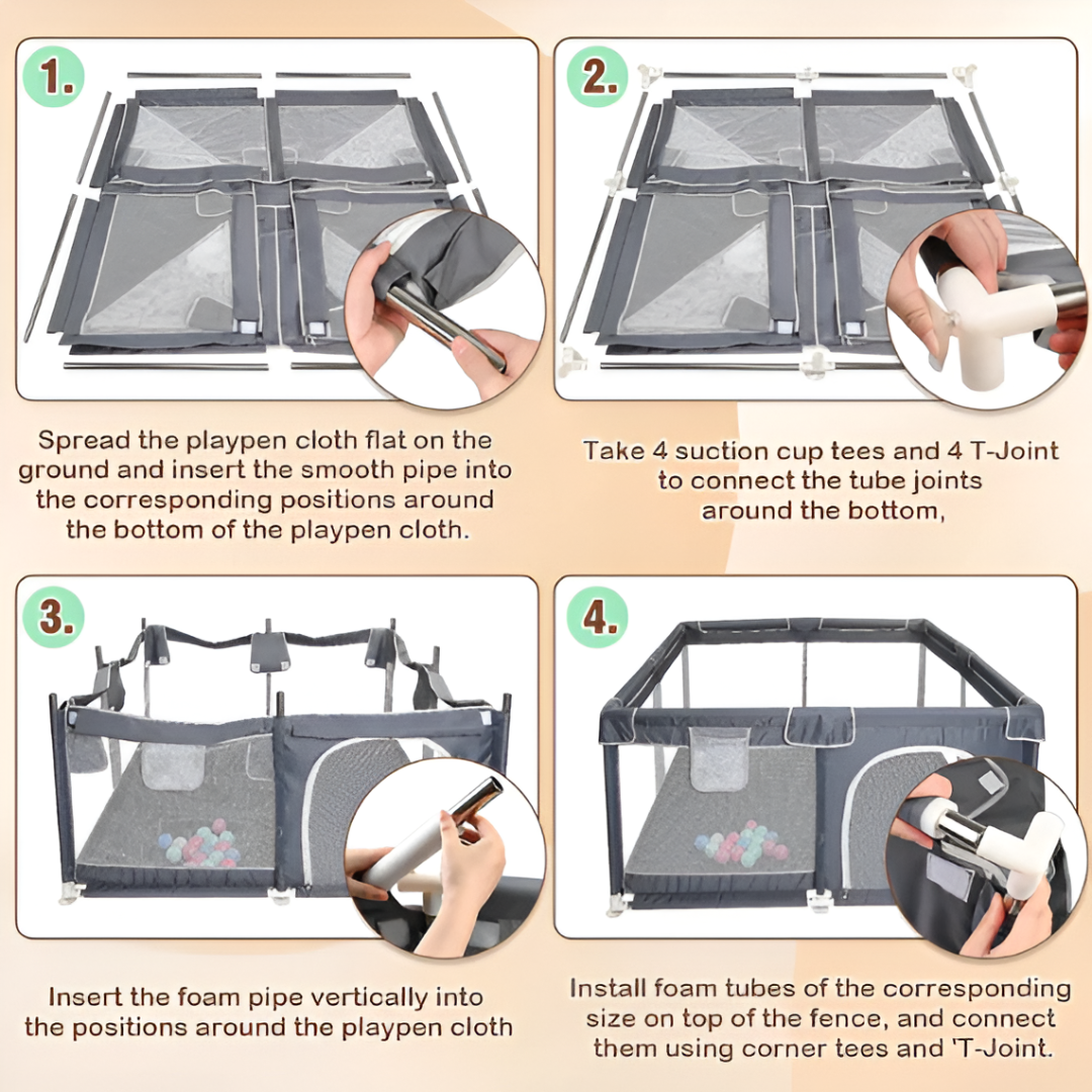 Baby Playpen 128×128×68 cm — Breathable Mesh Play Yard with Anti-Collision Foam
