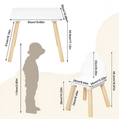 WOLTU Children’s Table & 2 Chairs — Cloud Backrest, Solid Wood Legs (Toddlers & Preschoolers)