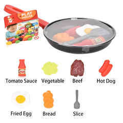 8PCS Kitchen Food Toys — Pretend Play Cookware Set (Pot, Pan, Steak, Veg, Bread, Hot Dog, Omelette)