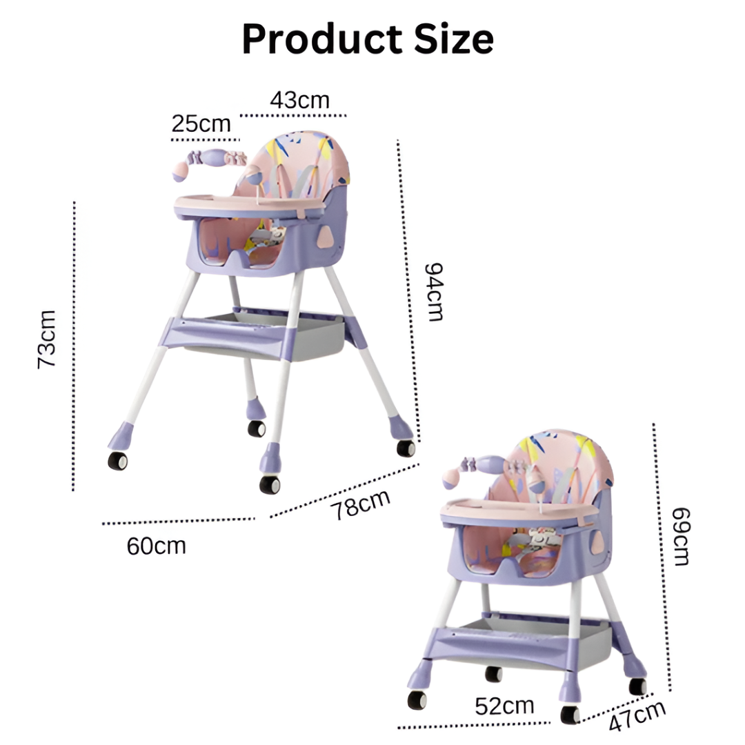 PANGDUBE Baby High Chair — Reclining Toddler Feeding Chair with 4 Wheels, Bib, Bowl & Spoon