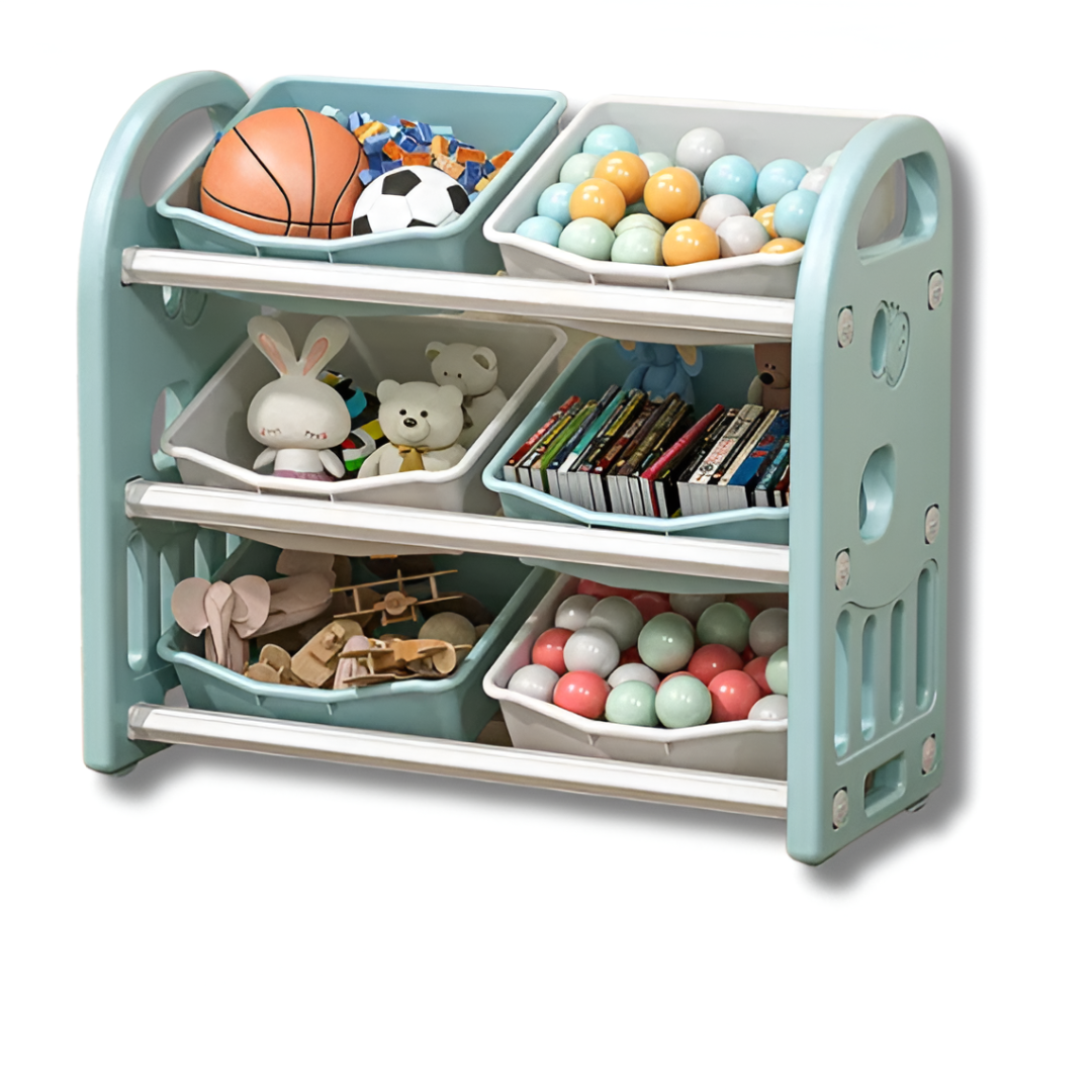 Toy Storage Cabinet & Bookshelf — Kids Toy Organizer with Removable Bins & Anti-Tip Anchor