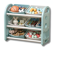 Toy Storage Cabinet & Bookshelf — Kids Toy Organizer with Removable Bins & Anti-Tip Anchor