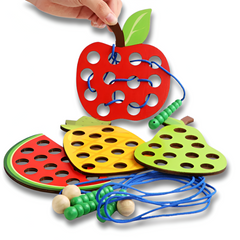 Wooden Lacing Toy — Fruit Threading Set for Toddlers | Fine Motor Travel Toy