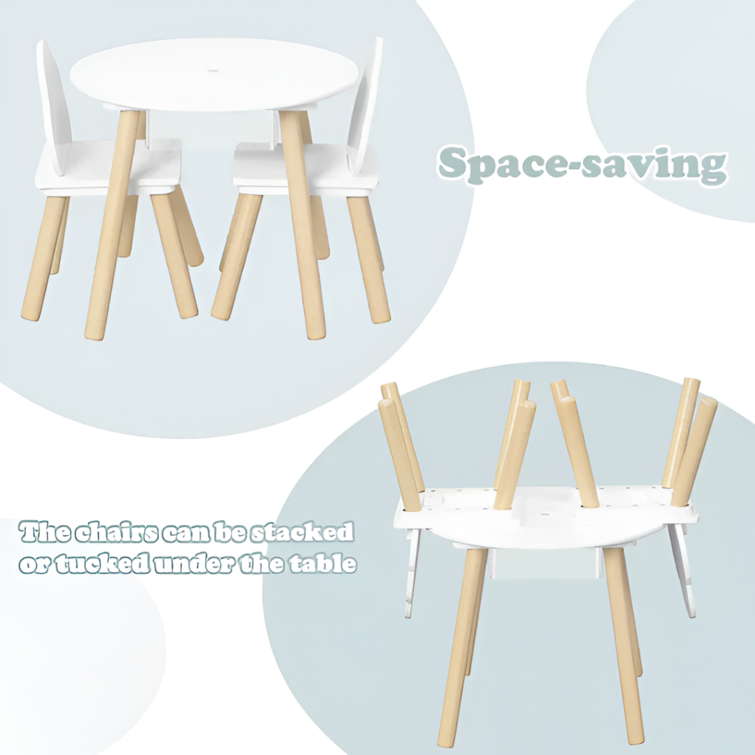 WOLTU Children’s Table & 2 Chairs — Cloud Backrest, Solid Wood Legs (Toddlers & Preschoolers)