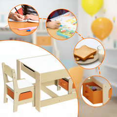1PC Wooden Table with 2 Chairs — Kids Activity Desk & Stools Set for Preschoolers