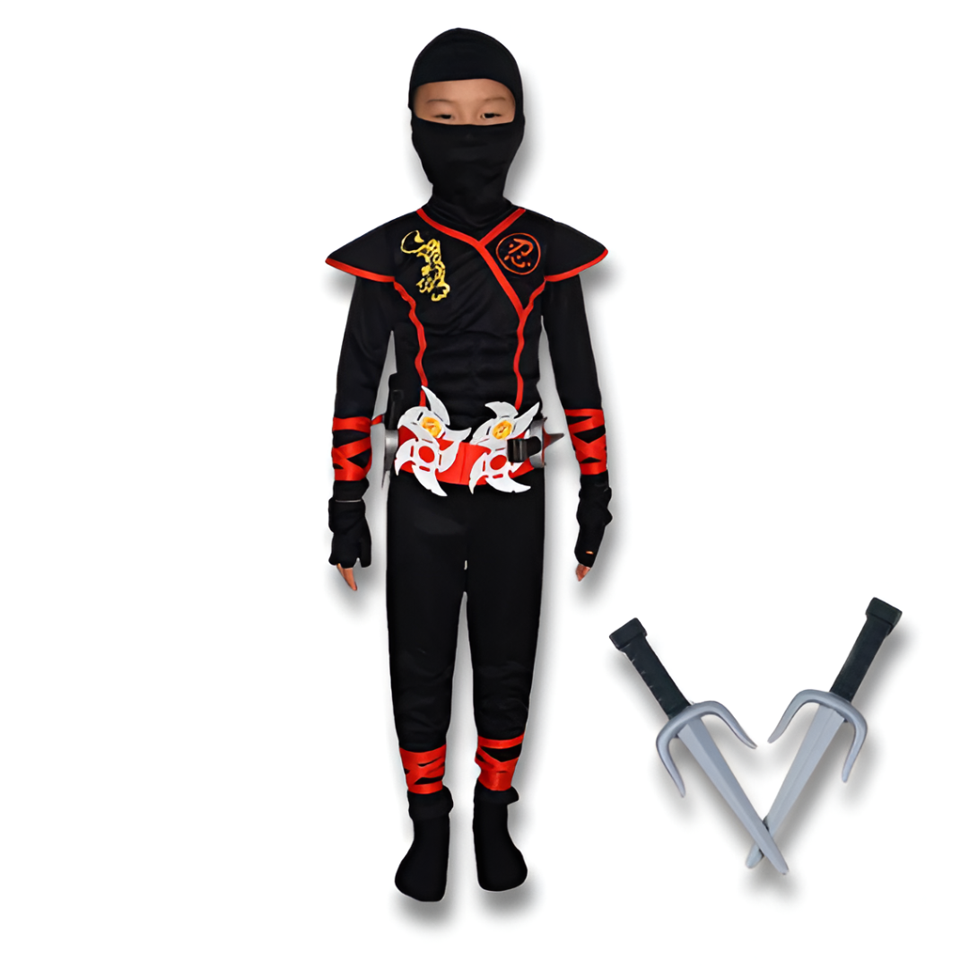 Boys Ninja Deluxe Costume — Kids Kung Fu Outfit with Weapon Accessories (Foam Swords & Daggers)