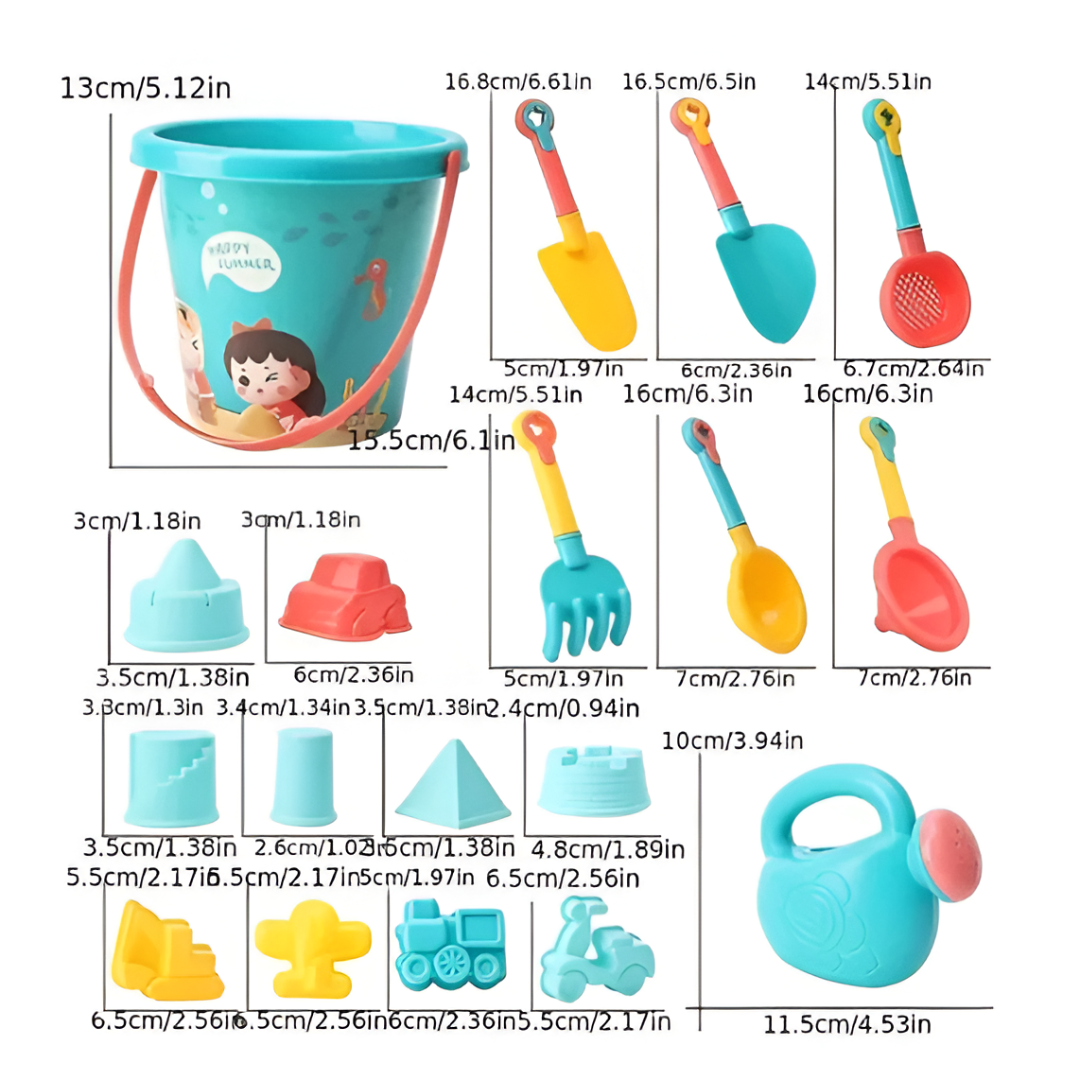 18PCS Beach Sand Toy Set — Durable Plastic Sand & Water Play Tools for Kids