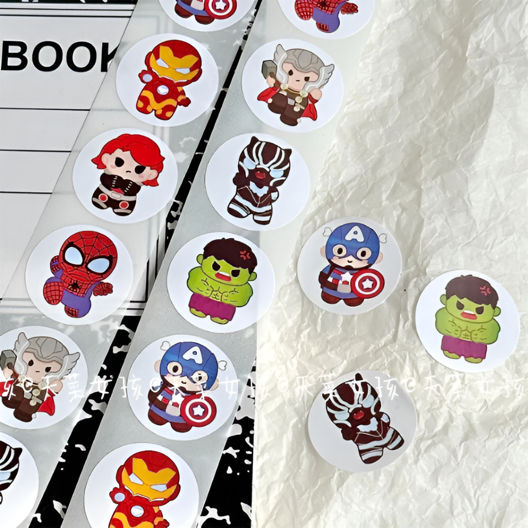 Official Avengers 500pc Sticker Roll — Iron Man & Hulk Vinyl Stickers (Bulk)
