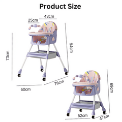 PANGDUBE Baby High Chair — Reclining Toddler Feeding Chair with 4 Wheels, Bib, Bowl & Spoon