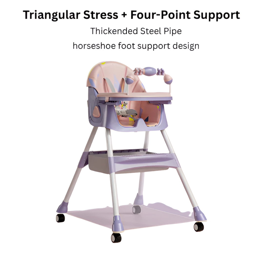 PANGDUBE Baby High Chair — Reclining Toddler Feeding Chair with 4 Wheels, Bib, Bowl & Spoon