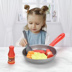 8PCS Kitchen Food Toys — Pretend Play Cookware Set (Pot, Pan, Steak, Veg, Bread, Hot Dog, Omelette)
