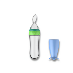 Silicone Baby Feeding Bottle with Spoon — Squeeze Spoon Feeder for Rice, Cereal & Puree (90/120/150ml)