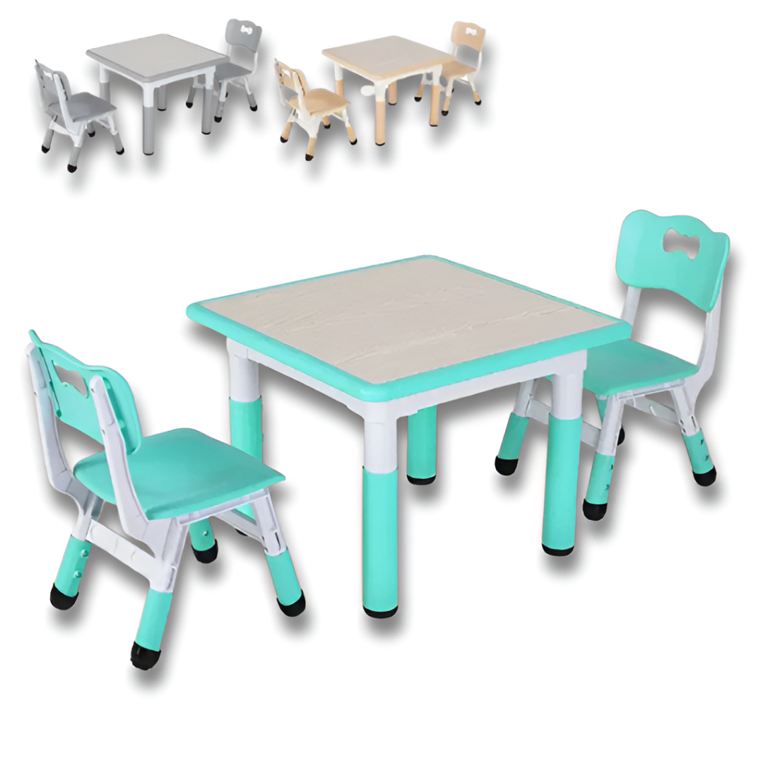 Height-Adjustable Kids Table & 2 Chairs Set — Study Desk for Ages 3–8