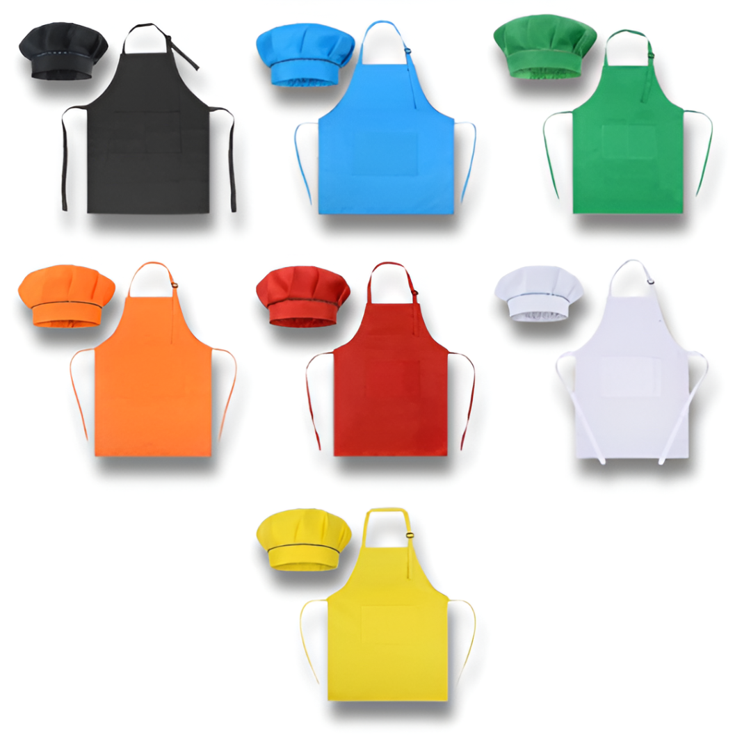 Kids Chef Costume Set — Mushroom Chef Hat & Adjustable Apron with Pocket (Cooking / Baking / Art)