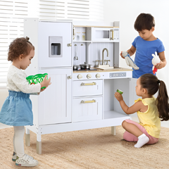Children’s Wooden Play Kitchen with Lights & Sounds — Doll Kitchen with Accessories