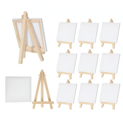12pc Artists 5" Mini Easel & 3x3" Mini Canvas Set — Kids Craft Painting Kit
